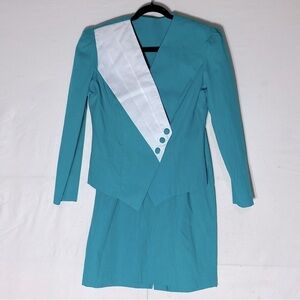 Vintage Emblem Teal White Preppy Skirt Set 90s XS